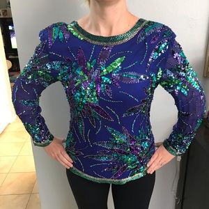 Vintage // Silk Mardi Gras Beaded Sequin Blouse